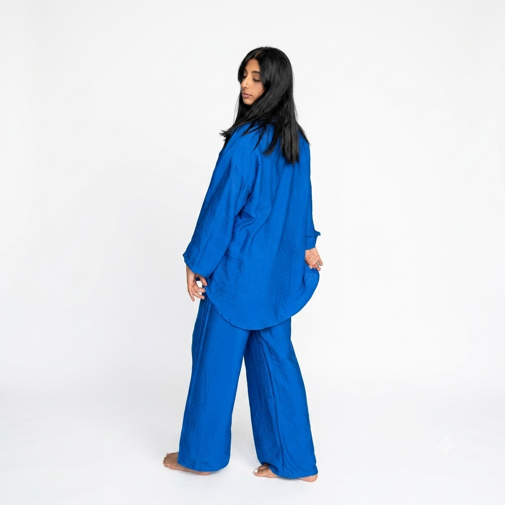 Viscose modest oversized blouse met rekbare broek set - kobalt blauw