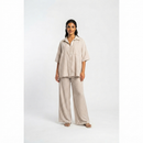 Geruiten oversized blouse met wijde broek van katoen - taupe