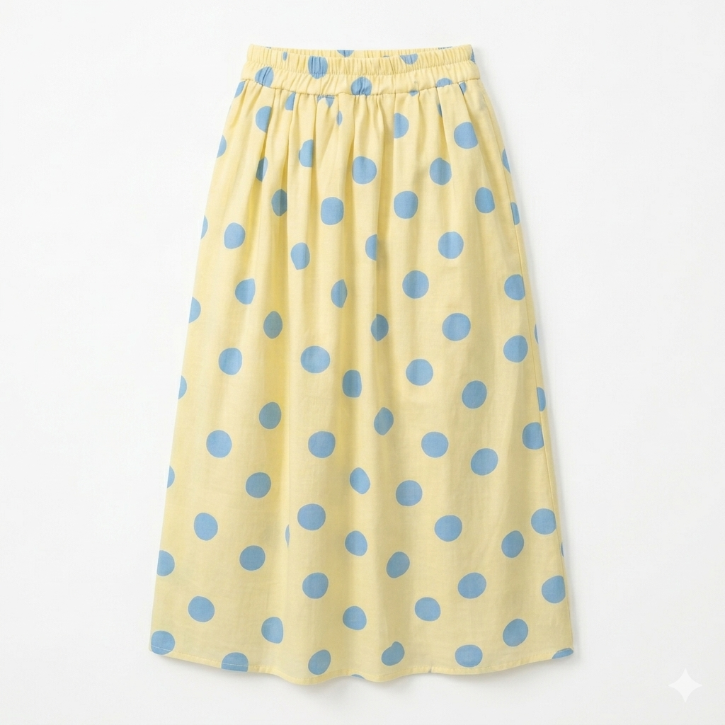 Katoenen rok met stippels rond - yellow