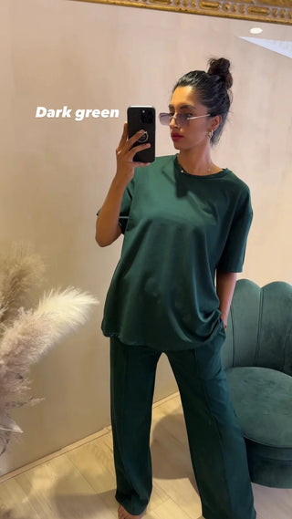 T SHIRT PAK MET BROEK DONKER GROEN