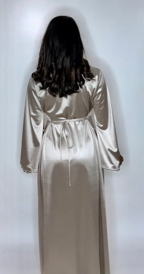 Satijnen cross over jurk champagne