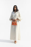 Zomer jurk van viscose met ruffles mouwen beige - 10010