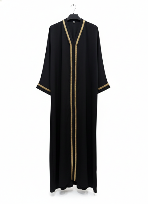 abaya zwart met gouden details - dubai cl410
