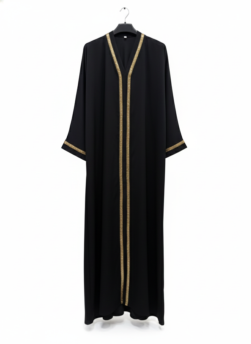 abaya zwart met gouden details - dubai cl410