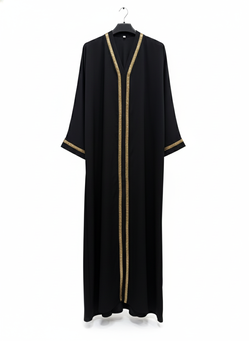 abaya zwart met gouden details - dubai cl410