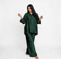Viscose modest oversized blouse met rekbare broek set - donker groen AT7821