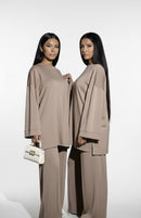 Comfy co-ord set met lange top en oversized broek - taupe 6033