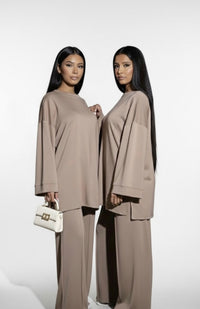 Comfy co-ord set met lange top en oversized broek - taupe 6033