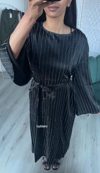 Abaya met steentjes en band zwart