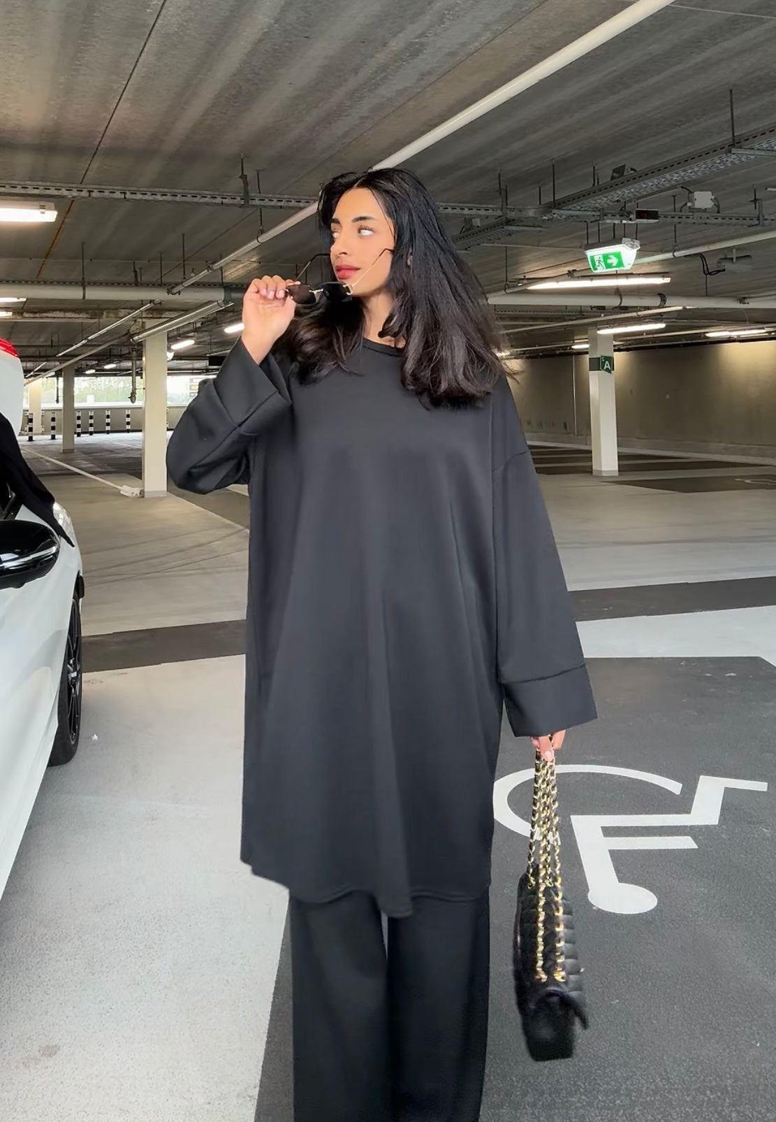 OVERSIZED BLOUSE MET WIJDE BROEK ZWART (CIFA54)