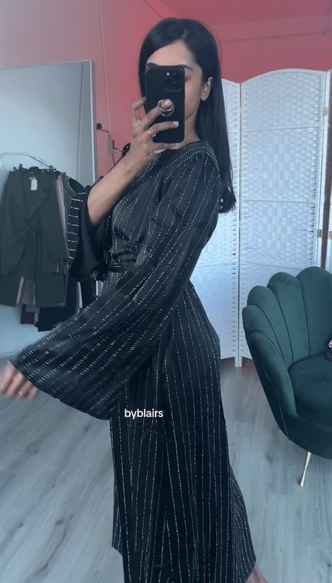 Abaya met steentjes en band zwart