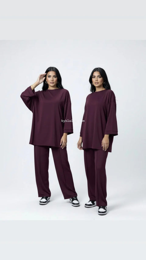 Comfy co-ord set met lange top en oversized broek - 6033