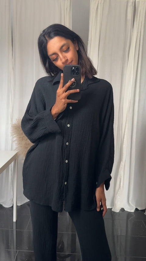 مجموعة ملابس منزلية مريحة - أسود