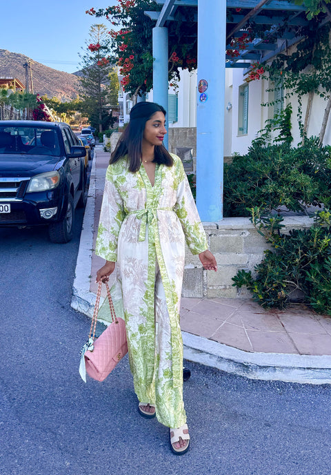 LANGE KIMONO MET WIJDE BROEK PRINT