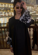 Dubai marina abaya white black with stones