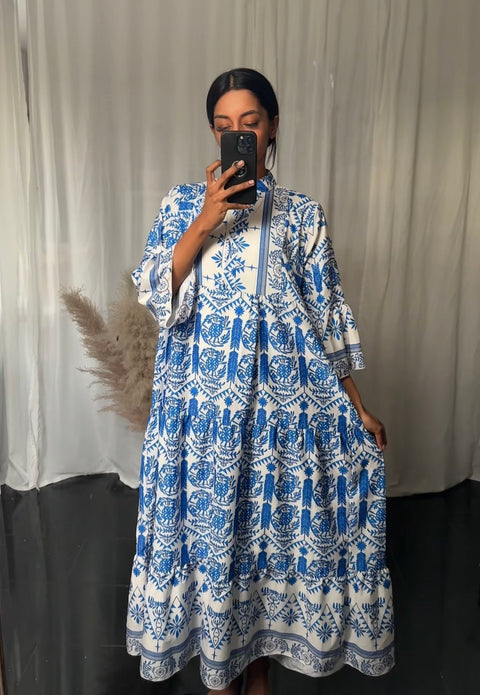 YAS - BLAUW WIT MAXI JURK