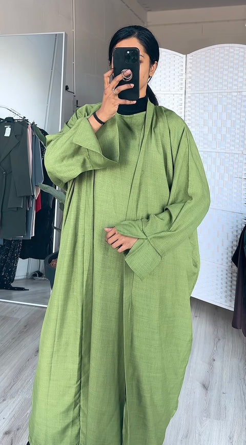 Abaya jurk met kimono olijfgroen