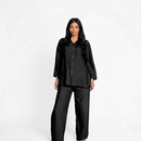 Viscose modest oversized blouse met rekbare broek set - zwart AT7821