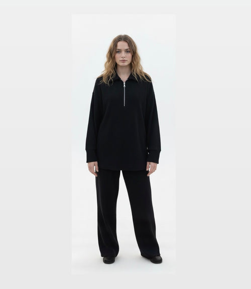Comfy zipper set modest sweater with oversized pants - 6010