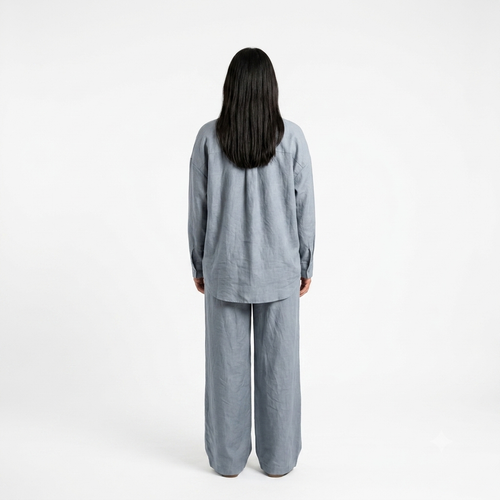 Viscose modest oversized blouse met rekbare broek set - jeans blauw