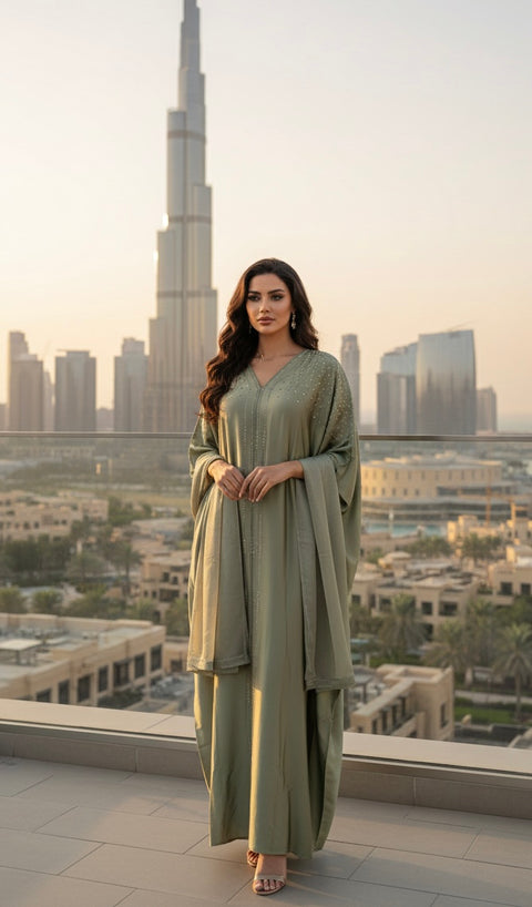 Dubai abaya groen met steentjes - 9020