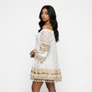 Katoenen boho mini dress wit met goud