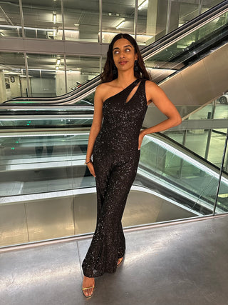 ADRIANA JUMPSUIT ONESHOULDER ZWART