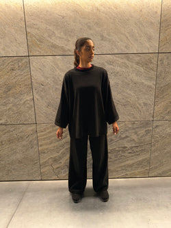 Zyra ribbed comfy winter oversized trui met broek - zwart