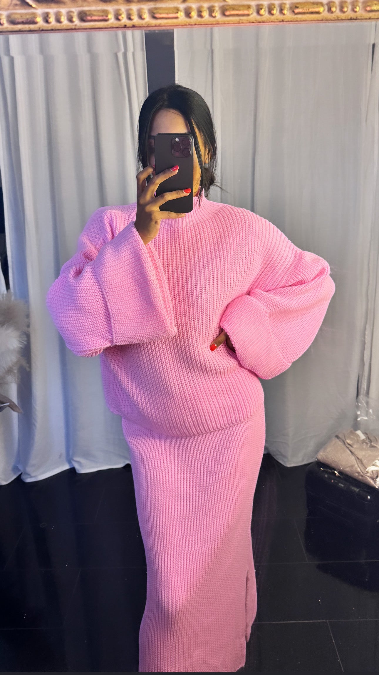 Gebreiden rok set roze