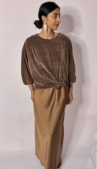 Blouse met strik goud en glitters (plus)