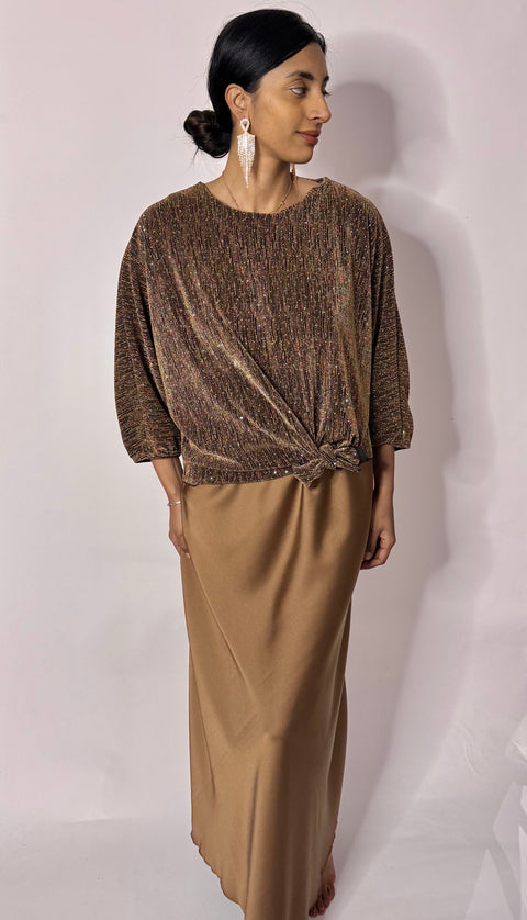 Blouse met strik goud en glitters (plus)