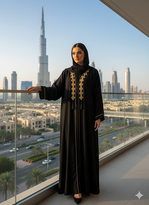 Abaya zwart met goud - dubai cl401