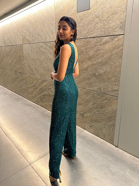 ADRIANA JUMPSUIT GROEN MET OPEN RUG