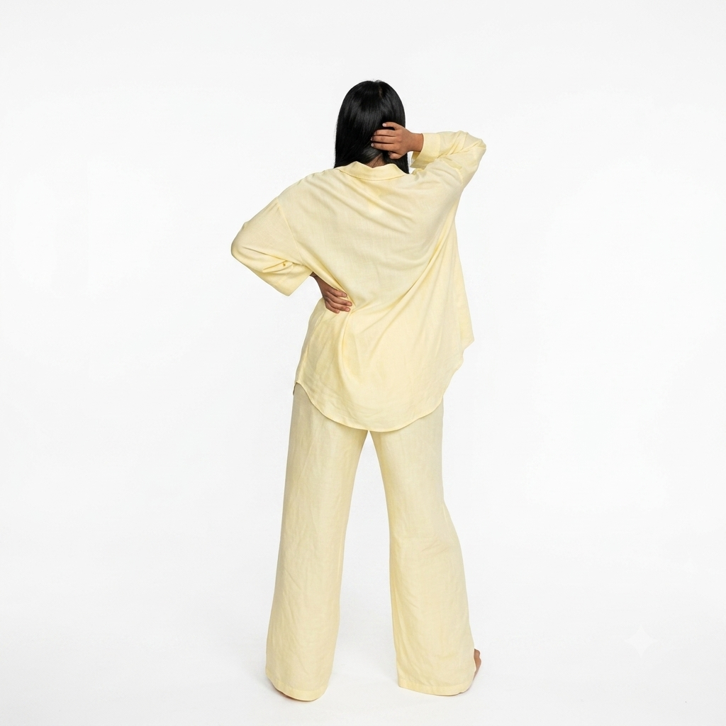 Viscose modest oversized blouse met rekbare broek set - butter yellow