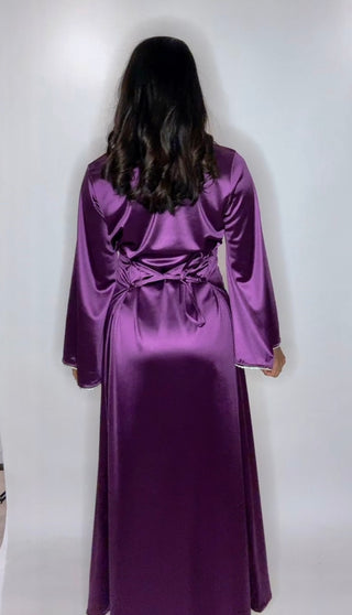 Satijnen jurk cross over paars