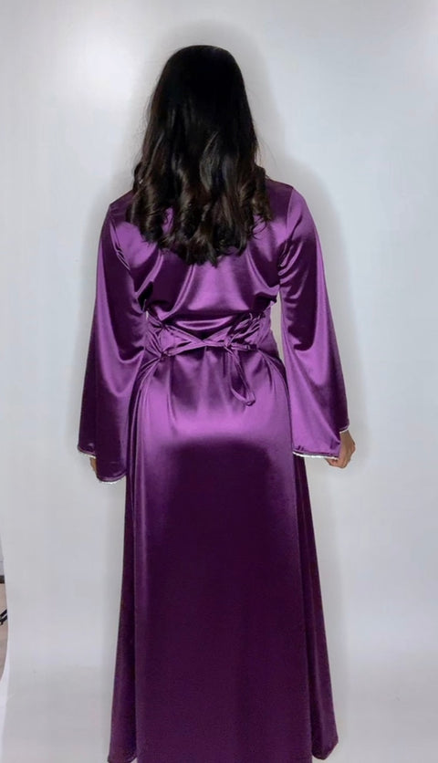 Satijnen jurk cross over paars