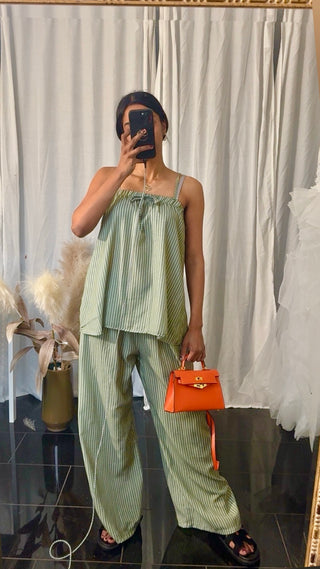 SAMANTHA GESTREEPTE SET GROEN