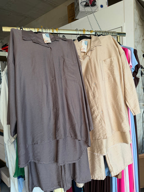 Lemss0 - taupe en beige viscose broek set