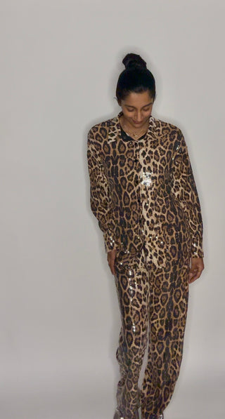 Panter broek met blouse goud glitters