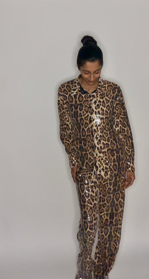 Panter broek met blouse goud glitters