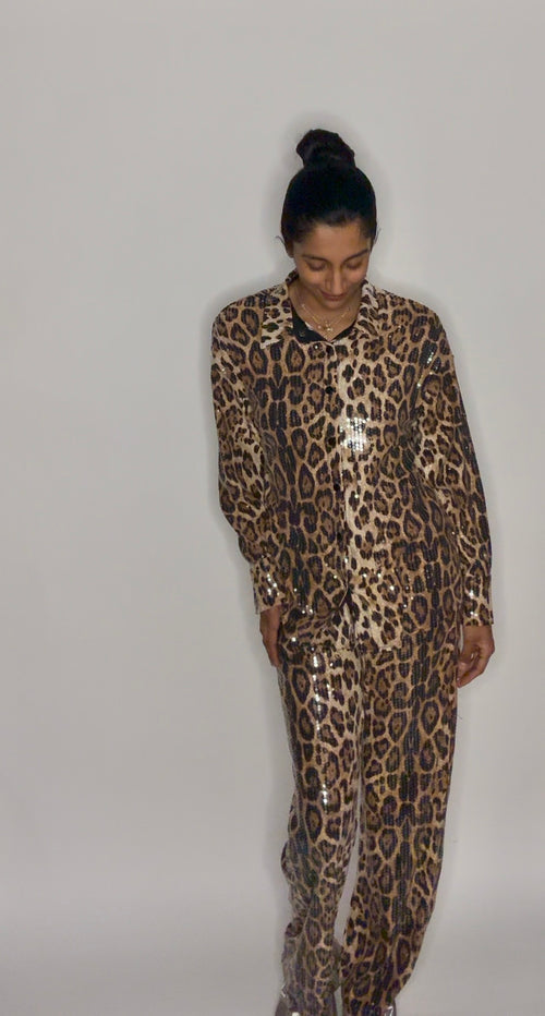 Panter broek met blouse goud glitters