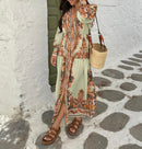 ROBE LORIA BROWN GREEN DRESS PRE ORDER