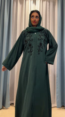 Dubai abaya bedrukt met zwarte steentjes