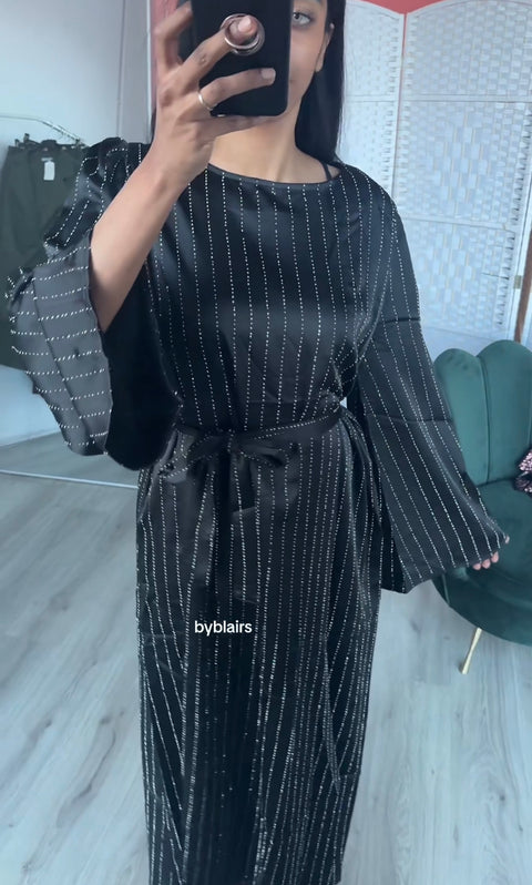 Abaya met steentjes en band zwart