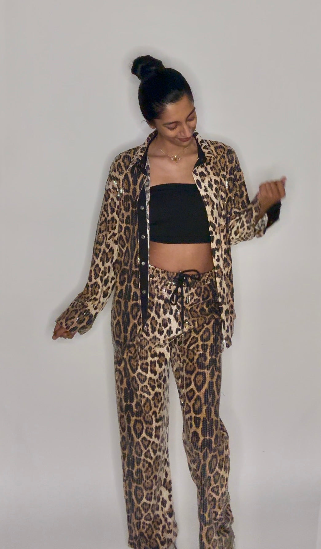 Panter broek met blouse goud glitters