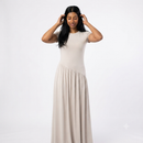 Viscose maxi jurk korte mouwen - beige