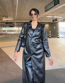 Inaya leren look manteljas zwart