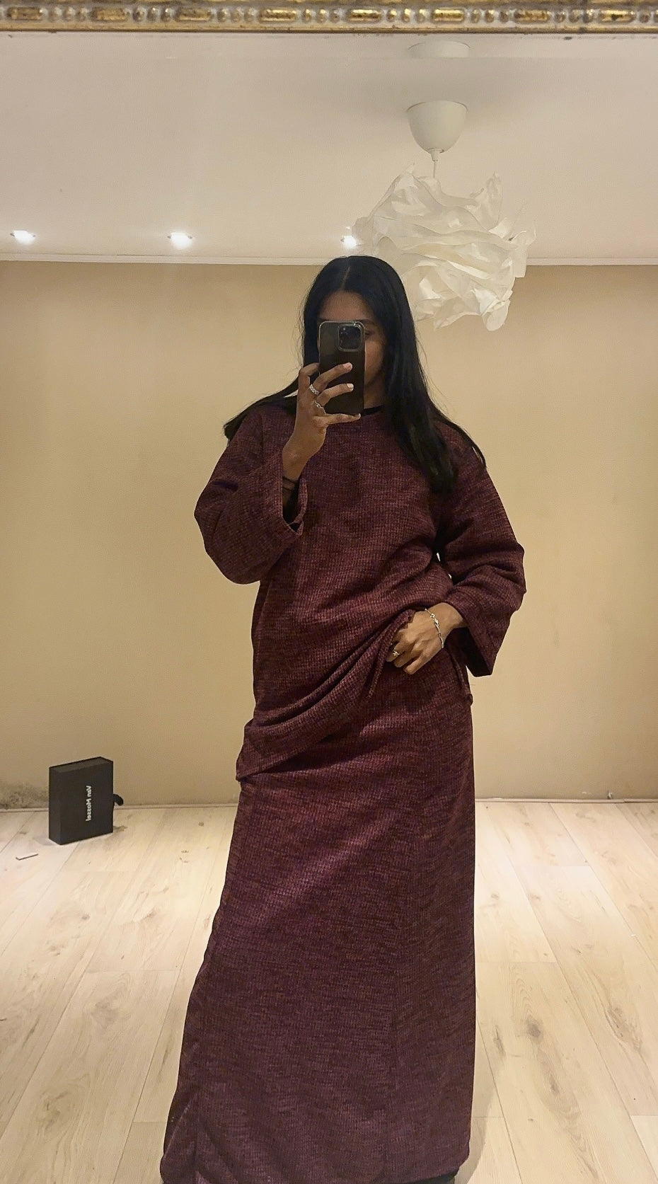 Oversized trui met rok burgundy