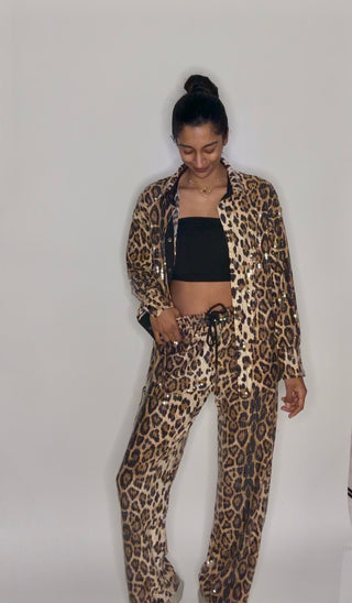 Panter broek met blouse goud glitters