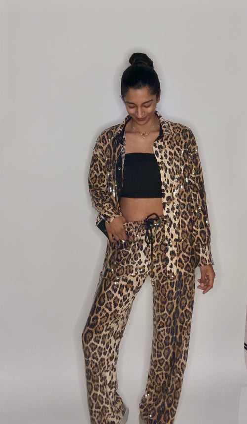 Panter broek met blouse goud glitters